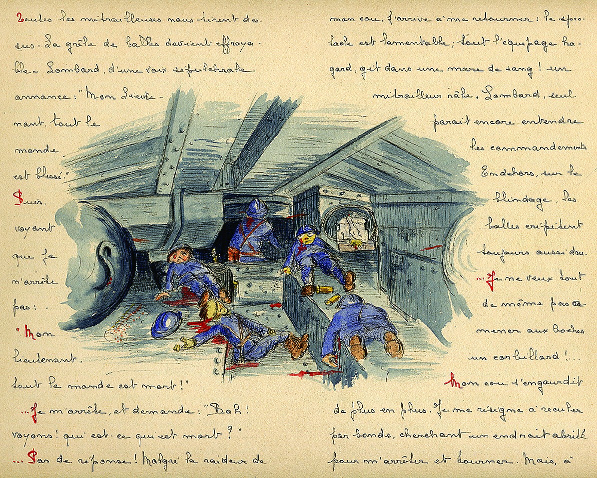 Página manuscrita e ilustrada de un diario de la Primera Guerra Mundial